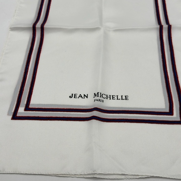 Jean Michelle Paris White Navy Red Striped  Scarf 42 X 13 Inches. - Picture 2 of 6